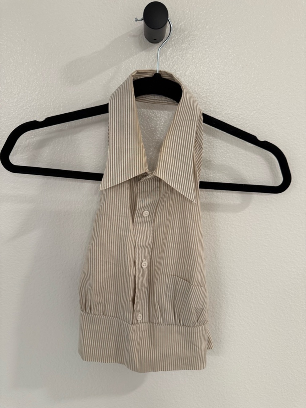 Striped “Reworked” Halter Button-up